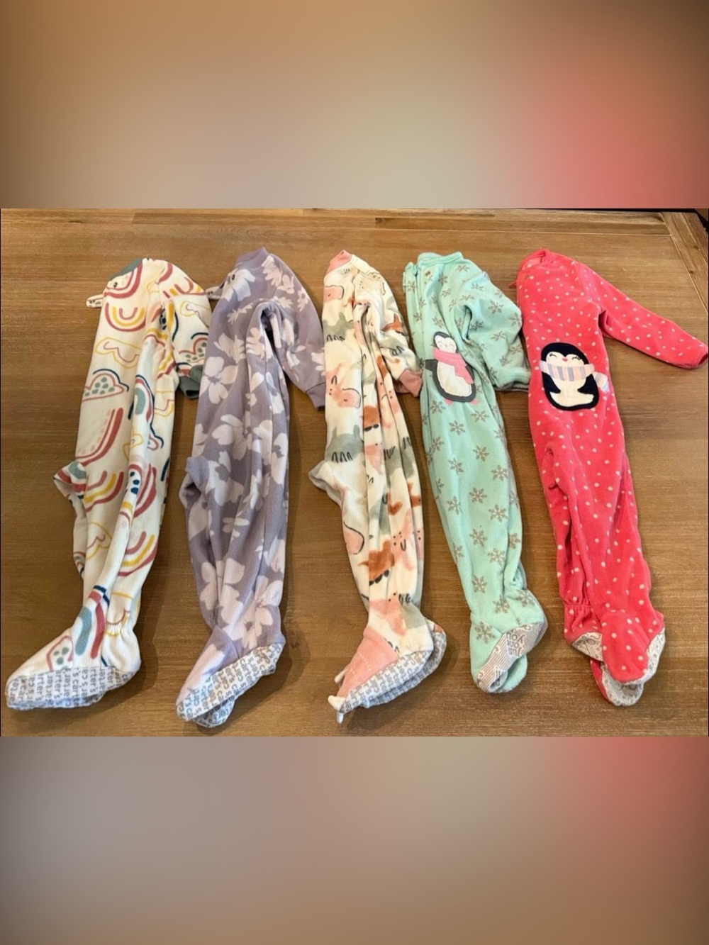 Five 12 Month Carter's Fleece Footed Pajama Bundle